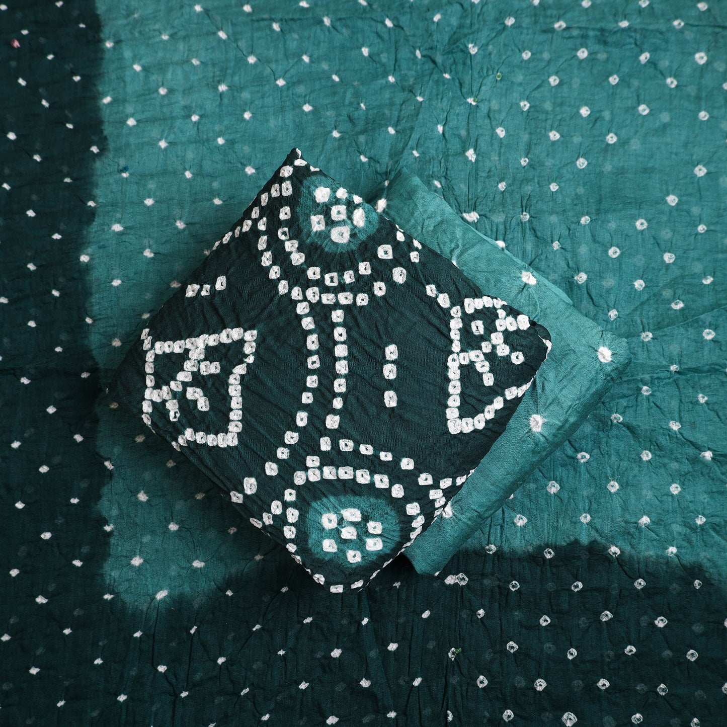 Green - 3pc tie & dye satin cotton bandhani unstitched