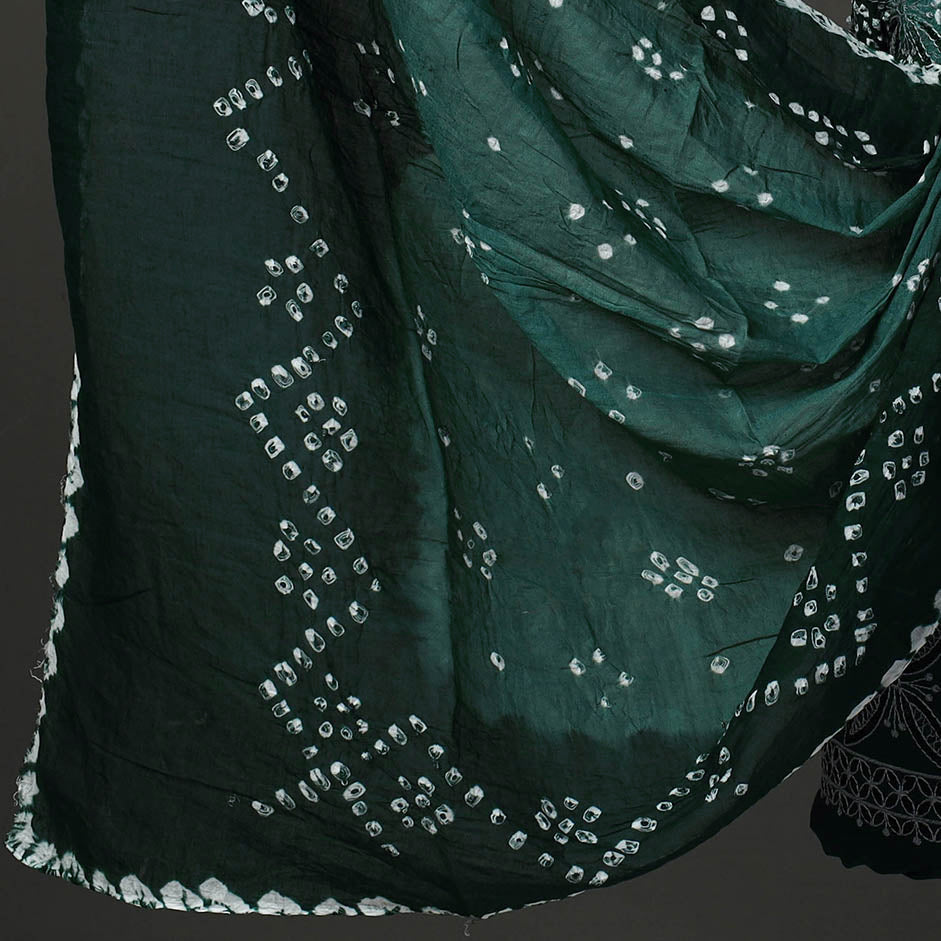 Green 3pc Tie & Dye Satin Cotton Bandhani Dress Material