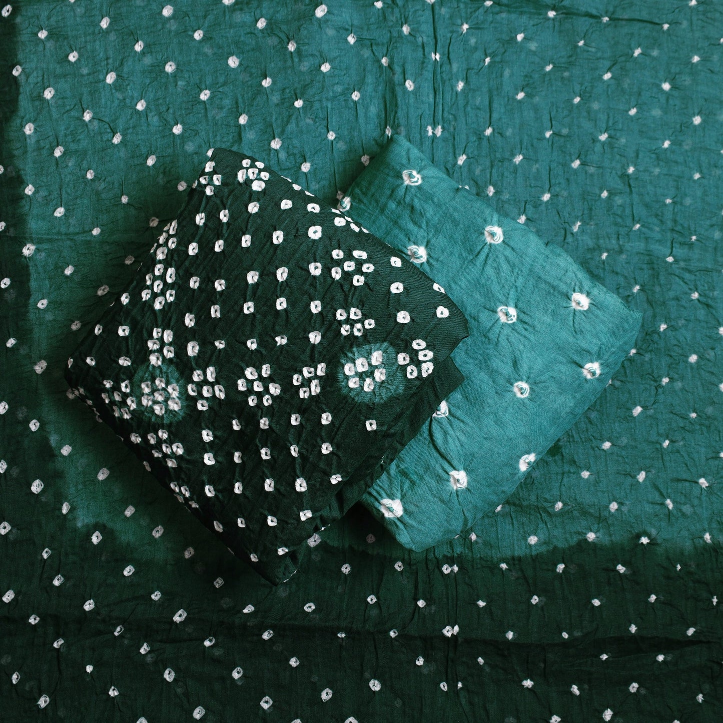 Green 3pc Tie & Dye Satin Cotton Bandhani Dress Material