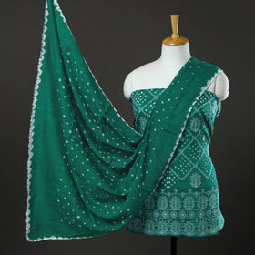 Green 3pc Tie & Dye Satin Cotton Bandhani Dress Material
