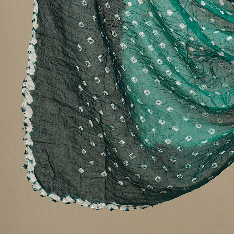 Green 3pc Tie & Dye Satin Cotton Bandhani Dress Material