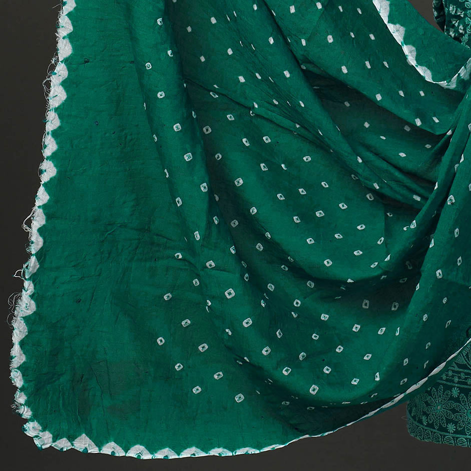 Green 3pc Tie & Dye Satin Cotton Bandhani Dress Material