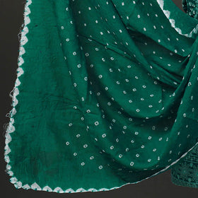 Green 3pc Tie & Dye Satin Cotton Bandhani Dress Material