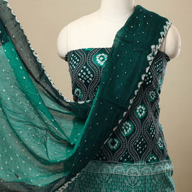 Green 3pc Tie & Dye Satin Cotton Bandhani Dress Material