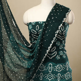 Green 3pc Tie & Dye Satin Cotton Bandhani Dress Material