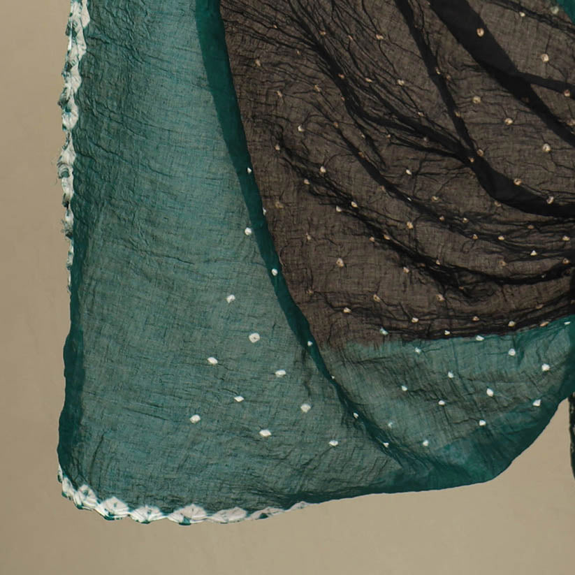 Buy 3pc Tie & Dye Satin Cotton Green Bandhani Dress Material