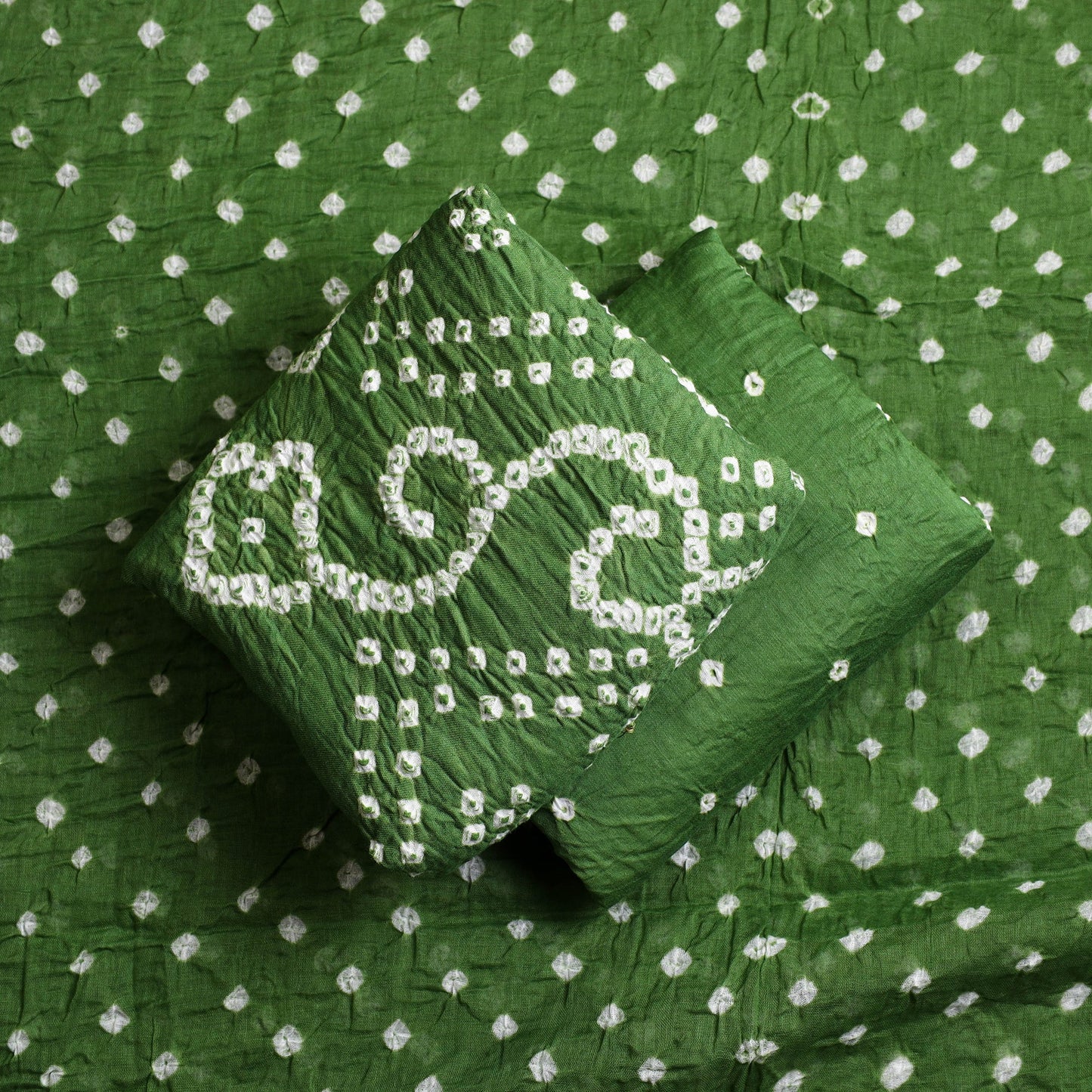 Green 3pc Tie & Dye Satin Cotton Bandhani Dress Material