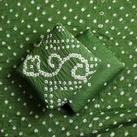 Green 3pc Tie & Dye Satin Cotton Bandhani Dress Material