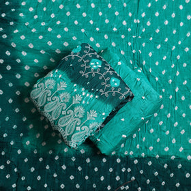 Green 3pc Tie & Dye Satin Cotton Bandhani Dress Material