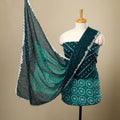Green 3pc Tie & Dye Satin Cotton Bandhani Dress Material