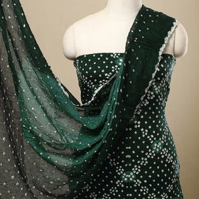 Green 3pc Tie & Dye Satin Cotton Bandhani Dress Material