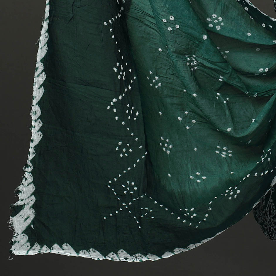 Green 3pc Tie & Dye Satin Cotton Bandhani Dress Material