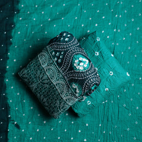 Green 3pc Tie & Dye Satin Cotton Bandhani Dress Material