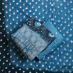 Green 3pc Tie & Dye Satin Cotton Bandhani Dress Material