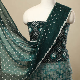 Green - 3pc tie & dye satin cotton bandhani unstitched