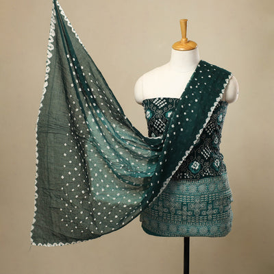 Green - 3pc tie & dye satin cotton bandhani unstitched