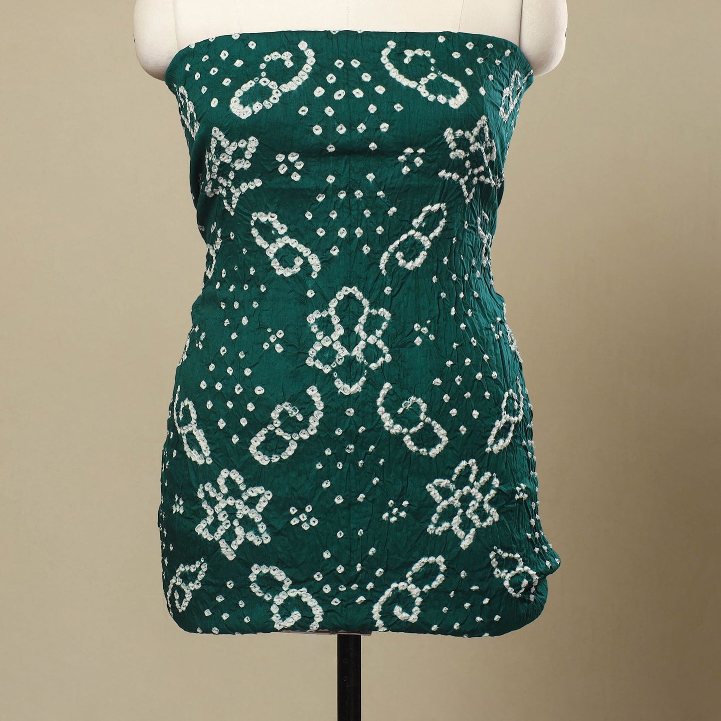 Buy 3pc Tie & Dye Satin Cotton Green Bandhani Dress Material