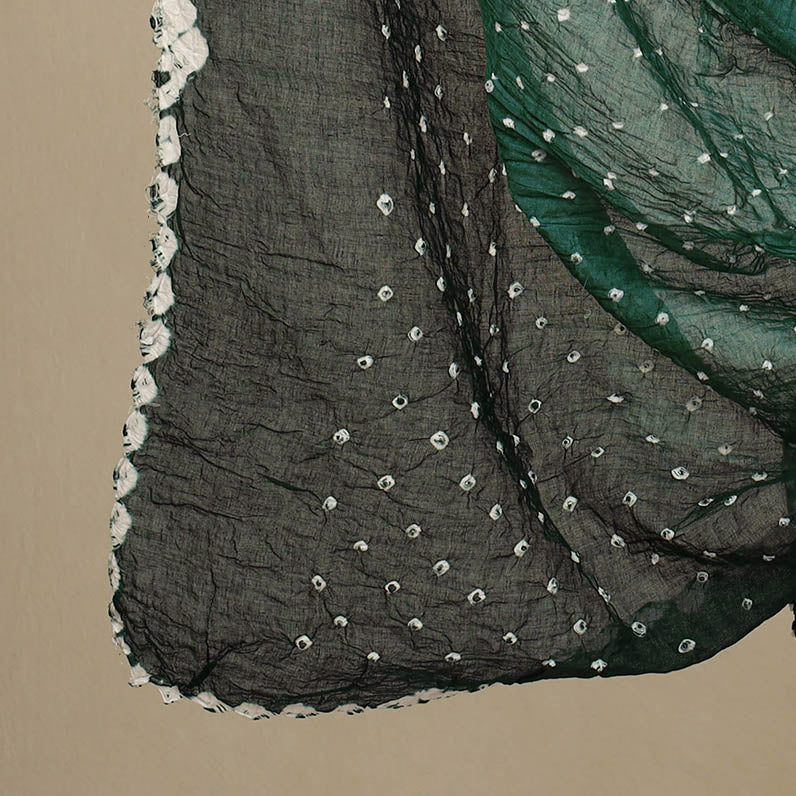 Green 3pc Tie & Dye Satin Cotton Bandhani Dress Material