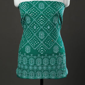 Green 3pc Tie & Dye Satin Cotton Bandhani Dress Material