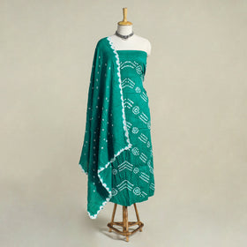 Green 3pc Unstitched Kutch Bandhani Dress Material