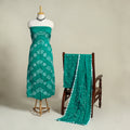 Green 3pc Unstitched Kutch Bandhani Dress Material