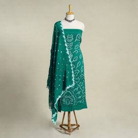 Green 3pc Unstitched Kutch Bandhani Dress Material