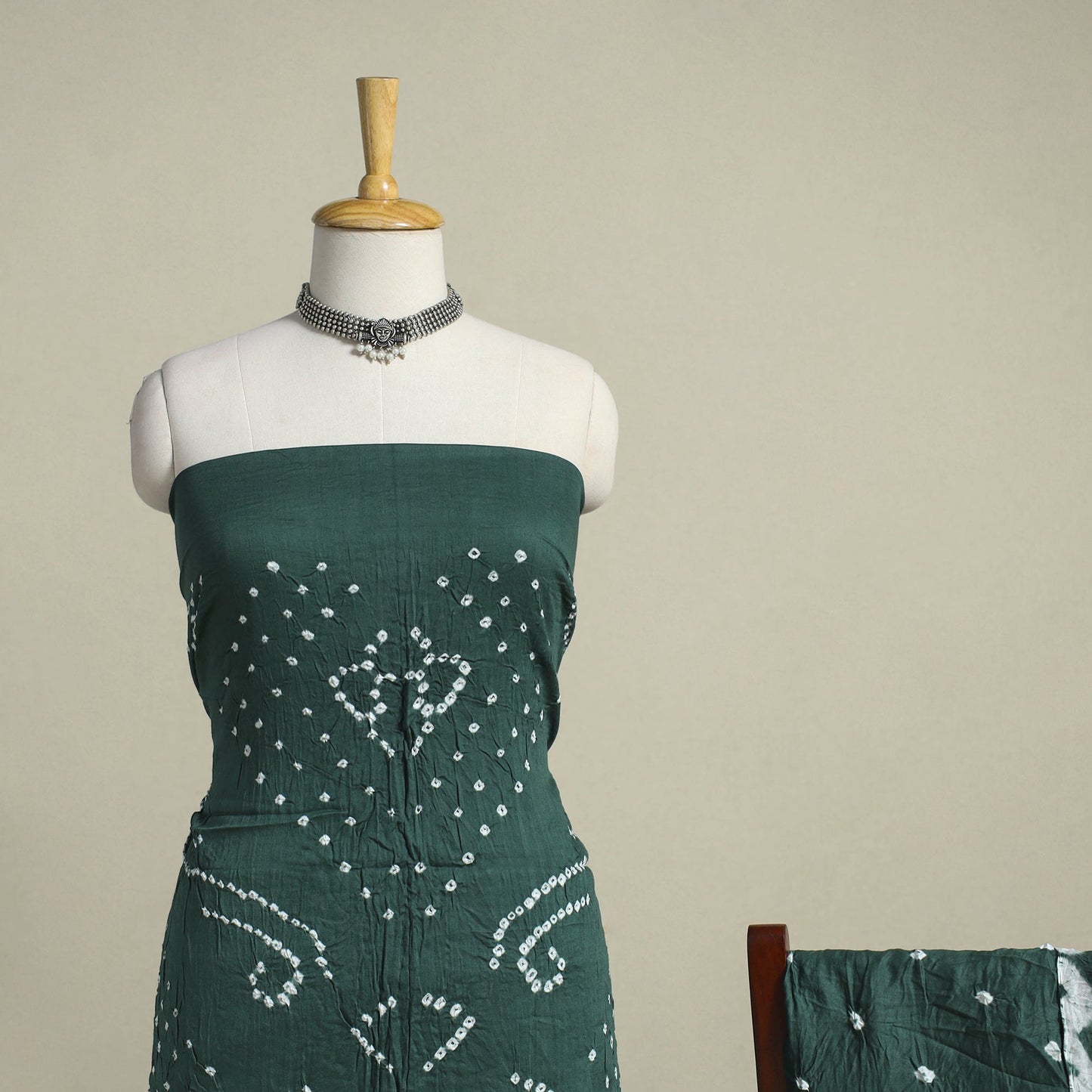 Green 3pc Unstitched Kutch Bandhani Dress Material