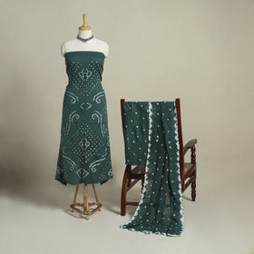 Green 3pc Unstitched Kutch Bandhani Dress Material