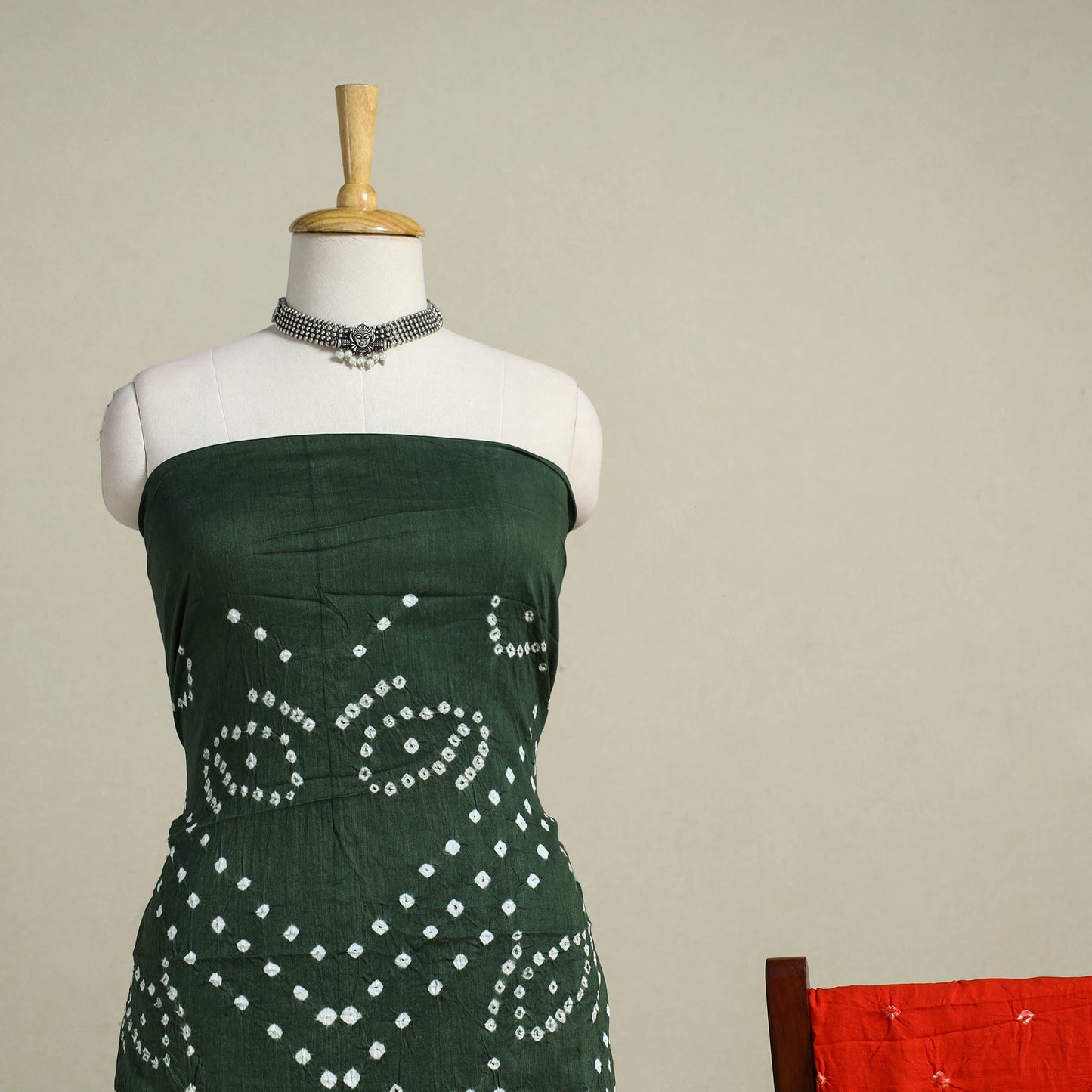 Green 3pc Unstitched Kutch Bandhani Dress Material