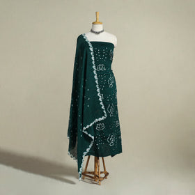 Green 3pc Unstitched Kutch Bandhani Dress Material