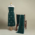 Green 3pc Unstitched Kutch Bandhani Dress Material
