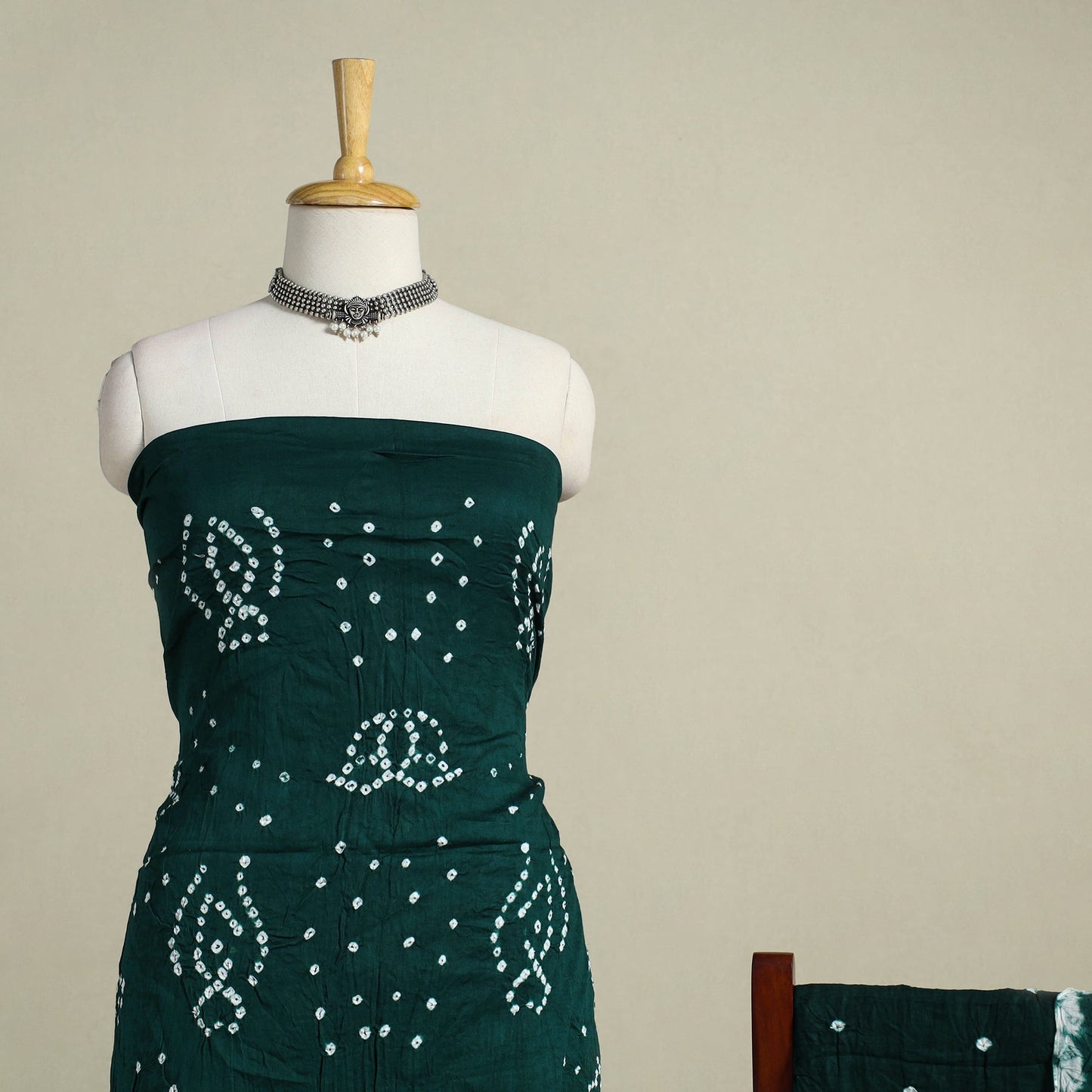 Green 3pc Unstitched Kutch Bandhani Dress Material