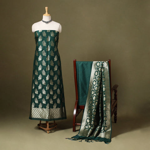 3pc Zari Jaal & Buti Silk Banarasi Dress Material