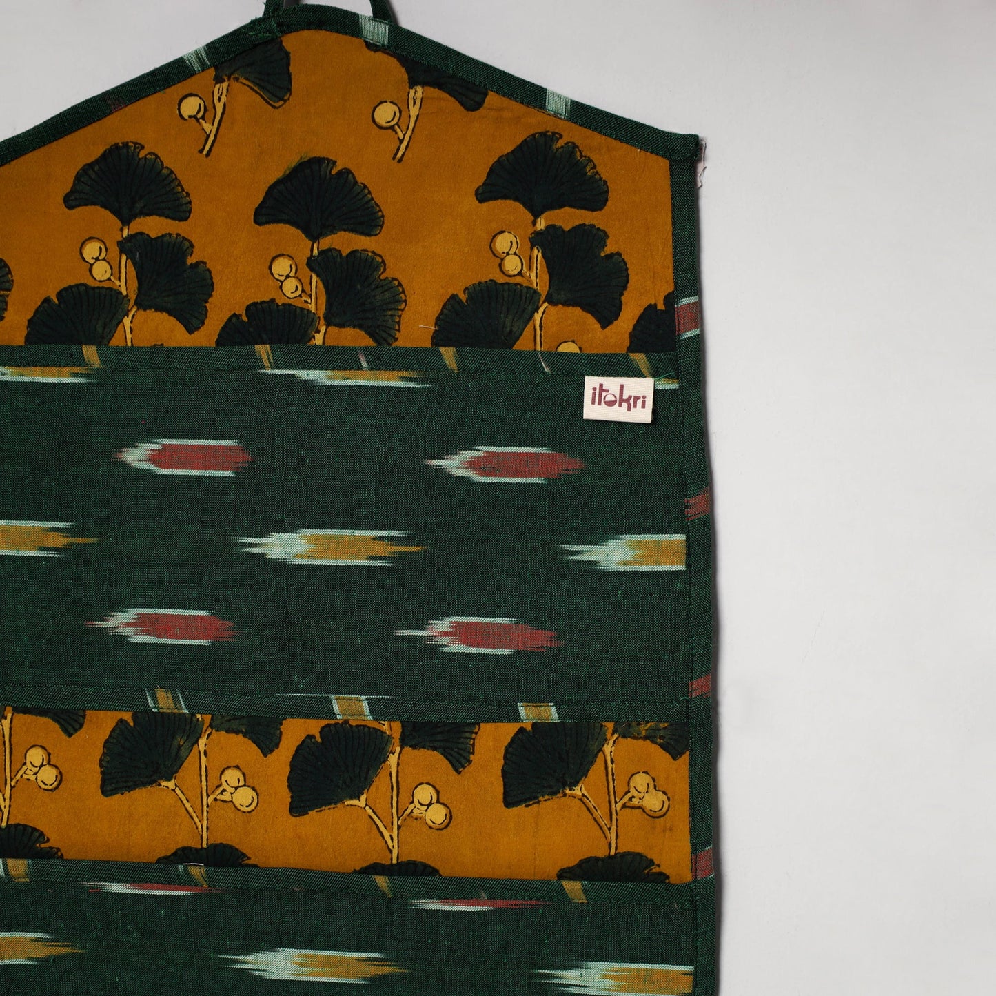 Green - 4 pockets handcrafted cotton wall hanging letter