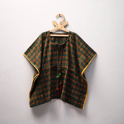Green Ajrakh Block Print Cotton Kids Kaftan (3-4 Years)
