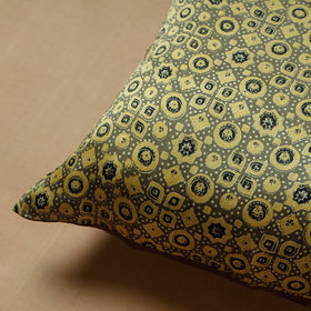 Green - Ajrakh Block Printed Mashru Silk Cushion Cover (16 x 16 in)