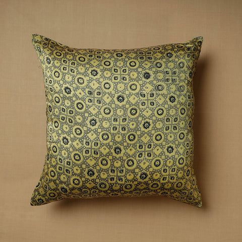 Green - Ajrakh Block Printed Mashru Silk Cushion Cover (16 x 16 in)