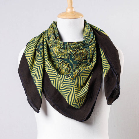 Green Ajrakh Block Printing Cotton Scarf from Kutch 