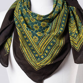 Green Ajrakh Block Printing Cotton Scarf from Kutch 