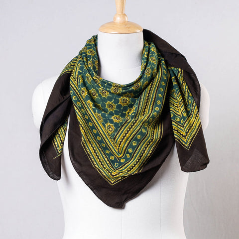 Green Ajrakh Block Printing Cotton Scarf from Kutch 