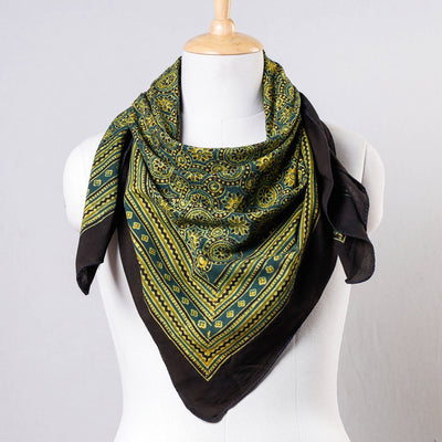 Green Ajrakh Block Printing Cotton Scarf from Kutch 
