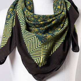 Green Ajrakh Block Printing Cotton Scarf from Kutch 