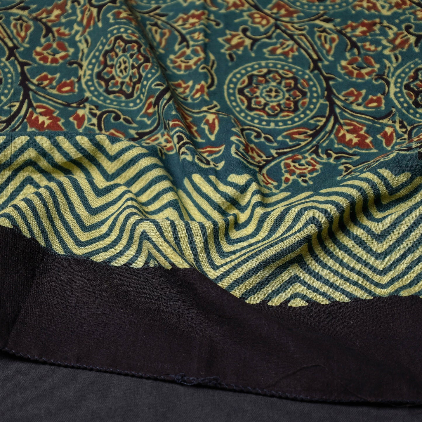 Green Ajrakh Block Printing Cotton Scarf from Kutch 