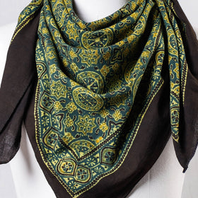 Green Ajrakh Block Printing Cotton Scarf from Kutch 