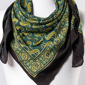 Green Ajrakh Block Printing Cotton Scarf from Kutch 