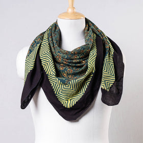 Green Ajrakh Block Printing Cotton Scarf from Kutch 