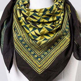 Green Ajrakh Block Printing Cotton Scarf from Kutch 