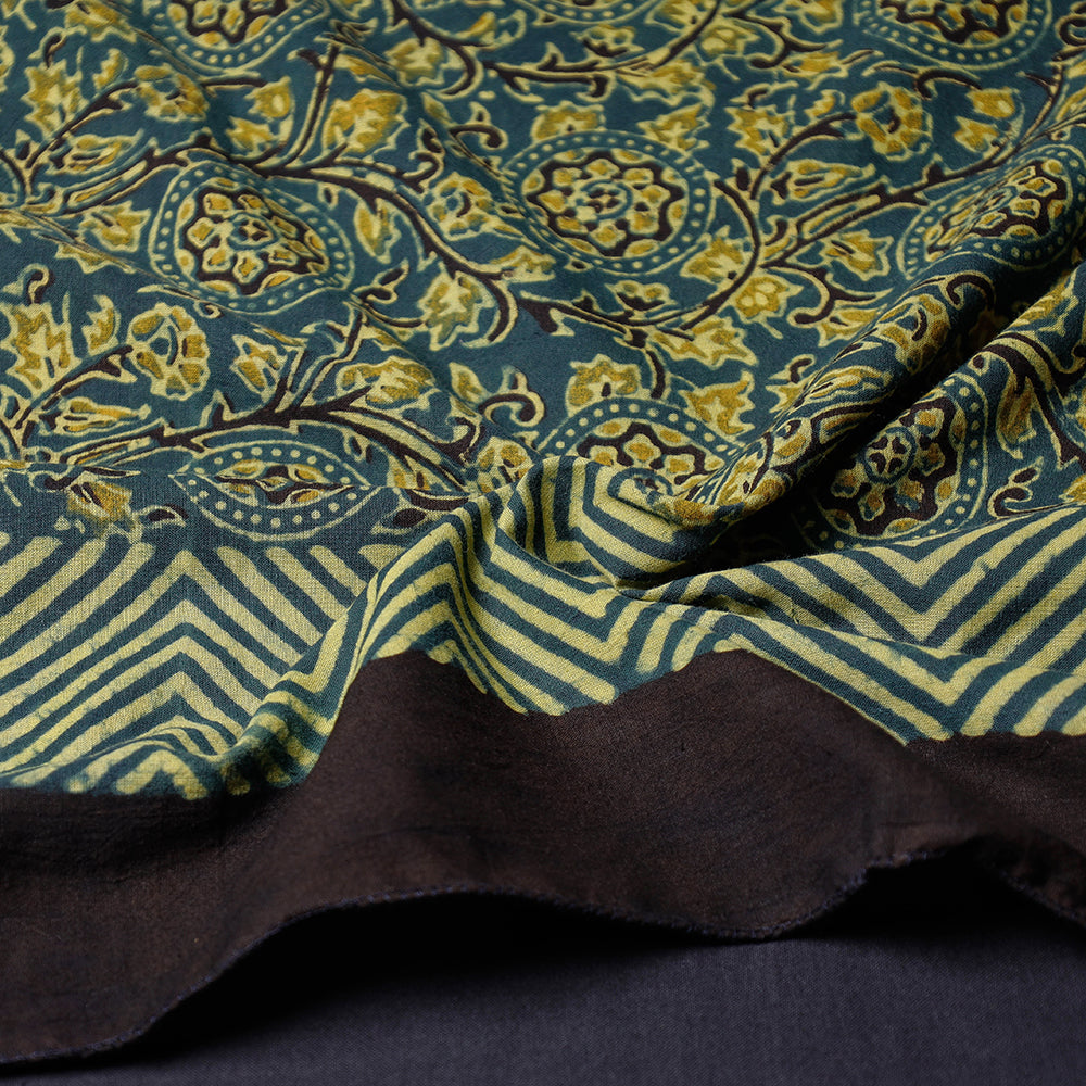Green Ajrakh Block Printing Cotton Scarf from Kutch 