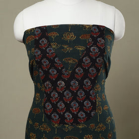 Buy Green Ajrakh Print Patchwork Cotton Kurta Material
