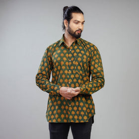 Green - Akola Block Printing Cotton Men Full Sleeve Shirt